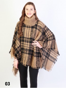 Loose Neck Poncho W/ Plaid